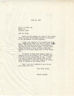 [Letter from Truett Latimer to H. B. Wade, July 22, 1953]