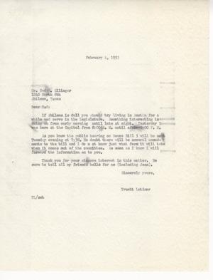 [Letter from Truett Latimer to Ted R. Ellinger, February 4, 1953 ]