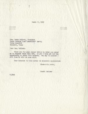 [Letter from Truett Latimer to Mrs. Oscar Yellott, March 19, 1953]