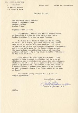 [Letter from Robert H. Shipman to Truett Latimer, February 6, 1953]