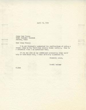[Letter from Truett Latimer to Owen Thomas, April 22, 1953]