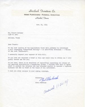 [Letter from Fred Starbuck to Truett Latimer, November 24, 1954]