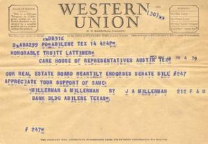 [Telegram from J. A. Millerman, May 14, 1953]