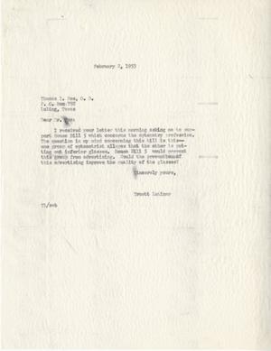 [Letter from Truett Latimer to Thomas I. Poe, February 2, 1953]