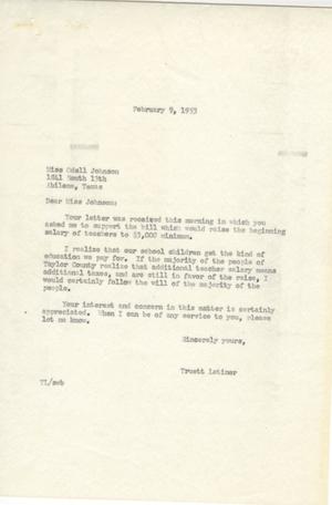[Letter from Truett Latimer to Odell Johnson, February 9, 1953]
