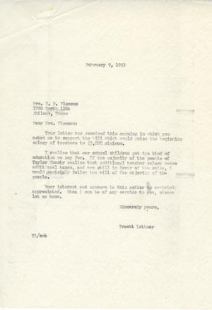 [Letter from Truett Lamiter to Mrs. K. D. Plemons, February 9, 1953]