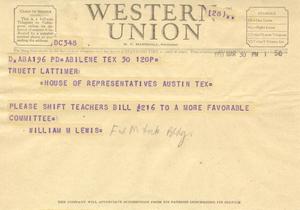 [Telegram from William M. Lewis, March 30, 1953]