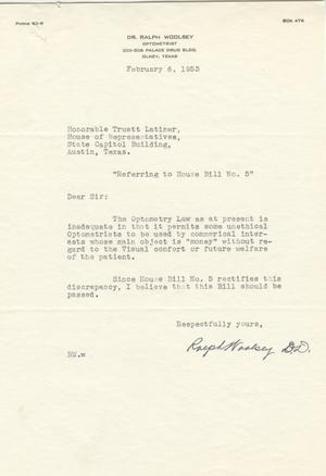 [Letter from Ralph Woolsey to Truett Latimer, February 6, 1953]