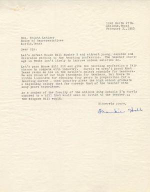 [Letter from Frankie Hall to Truett Latimer, February 3, 1953]