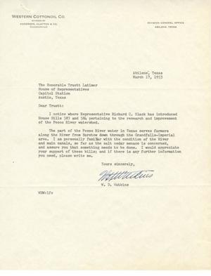 [Letter from W. D. Watkins to Truett Latimer, March 17, 1953]
