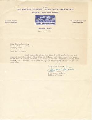 [Letter from Ralph C. South to Truett Latimer, February 17, 1953]
