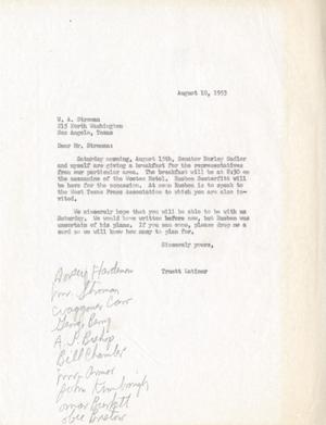 [Letter from Truett Latimer to W. A. Stroman, August 10, 1953]