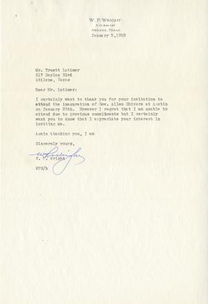 [Letter from W. P. Wright to Truett Latimer, January 5, 1953]