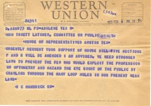 [Telegram from W. C. Hambrick, February 8, 1953]