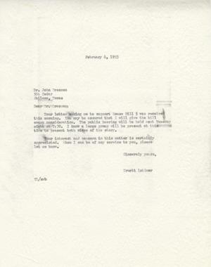 [Letter from Truett Latimer to John Dressen, February 6, 1953]