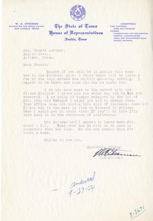 [Letter from W. A. Stroman to Truett Latimer, September, 1954~]