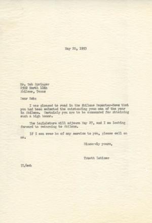 [Letter from Truett Latimer to Bob Springer, May 20, 1953]