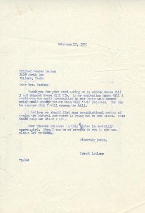 [Letter from Truett Latimer to Mildred Pender Deaton, February 17, 1953]