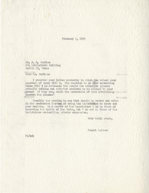 Primary view of object titled '[Letter from Truett Latimer to J. G. Shelton, February 3, 1953]'.