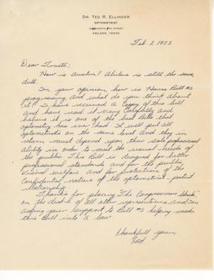 [Letter from Dr. Ted R. Ellinger to Truett Latimer, February 2, 1953]