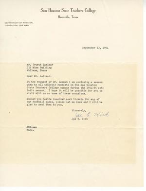 [Letter from Joe E. Kirk to Truett Latimer, September 13, 1954]