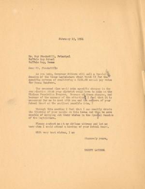 [Letter from Truett Latimer to Roy Stockstill, February 15, 1954]