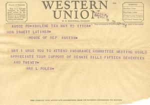 [Telegram from Max L. Polen, May 19, 1953]