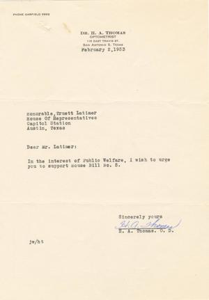 [Letter from H. A. Thomas to Truett Latimer, February 2, 1953]