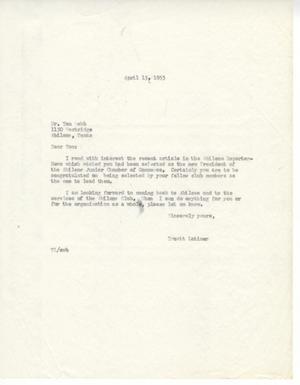 [Letter from Truett Latimer to Tom Webb, April 15, 1953]