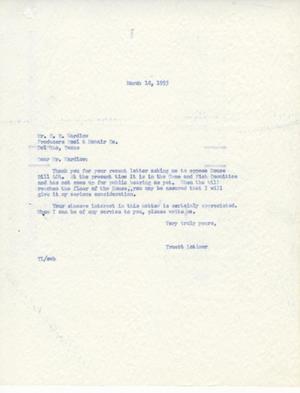 [Letter from Truett Latimer to C. B. Wardlaw, March 18, 1953]