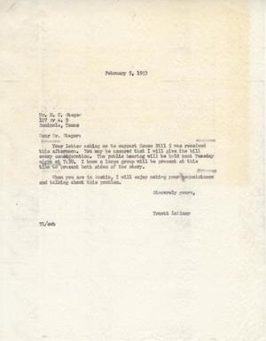 [Letter from Truett Latimer to N. C. Steger, February 5, 1953]