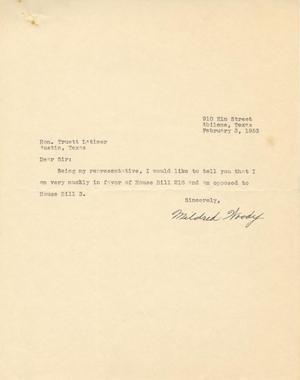 [Letter from Mildred Woody to Truett Latimer, February 3, 1953]