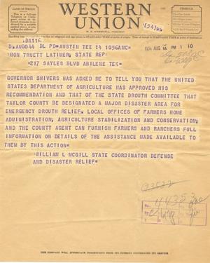 [Telegram from William L. McGill, August 14, 1954]