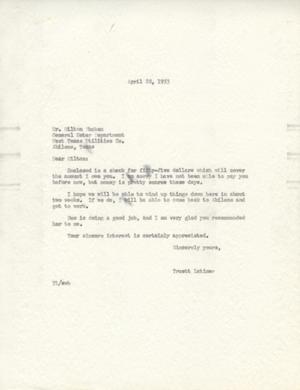 [Letter from Truett Latimer to Hilton Shahan, April 28, 1953]