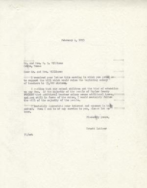 [Letter from Truett Latimer to Mr. and Mrs. W. Z. Williams, February 4, 1953]