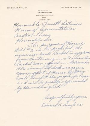 [Letter from Edward B. Rum, Jr. to Truett Latimer, February, 1953]