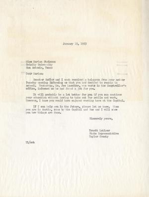 [Letter from Truett Latimer to Marian Steinman, January 15, 1953]