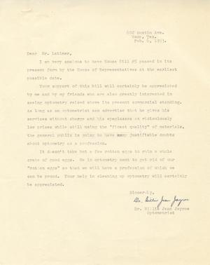 [Letter from Dr. Billie Jean Jayroe to Truett Latimer, February 6, 1953]
