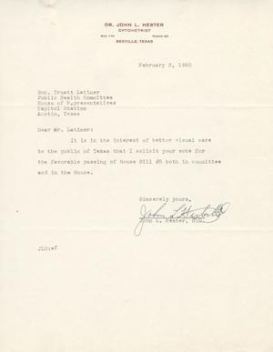 [Letter from John L. Hester to Truett Latimer, February 3, 1953]