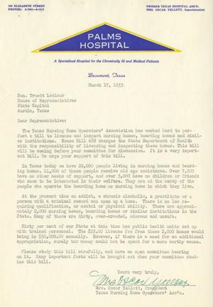 [Letter from Mrs. Oscar Yellott to Truett Latimer, March 17, 1953]