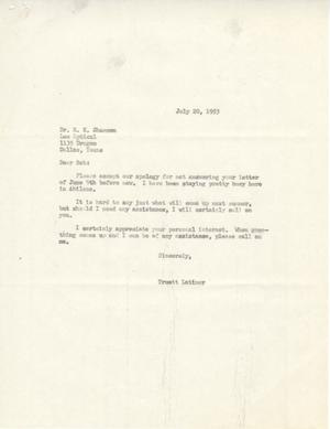 [Letter from Truett Latimer to R. K. Shannon, July 20, 1953]