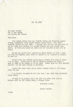 Primary view of object titled '[Letter from Truett Latimer to Gene Wofford, May 18, 1953]'.