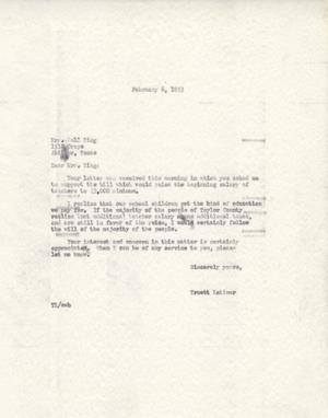 [Letter from Truett Latimer to Mrs. Dell King, February 6, 1953]