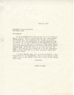 Primary view of object titled '[Letter from Truett Latimer to Reuben Senterfitt, July 20, 1953]'.