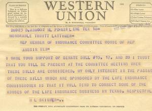 [Telegram from H. L. Skinner, May 19, 1953]