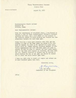 [Letter from J. Roy Wells to Truett Latimer, August 22, 1953]