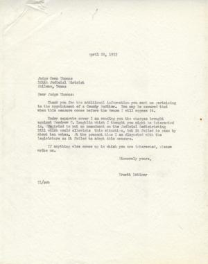 [Letter from Truett Latimer to Owen Thomas, April 28, 1953]