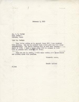 [Letter from Truett Latimer to William M. Cauley, February 5, 1953]