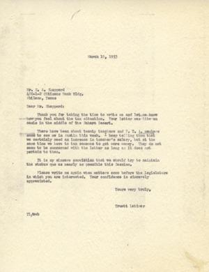 [Letter from Truett Latimer to E. A. Shepperd, March 19, 1953]