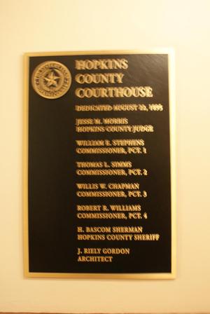 [Plaque in Hopkins County Courthouse]